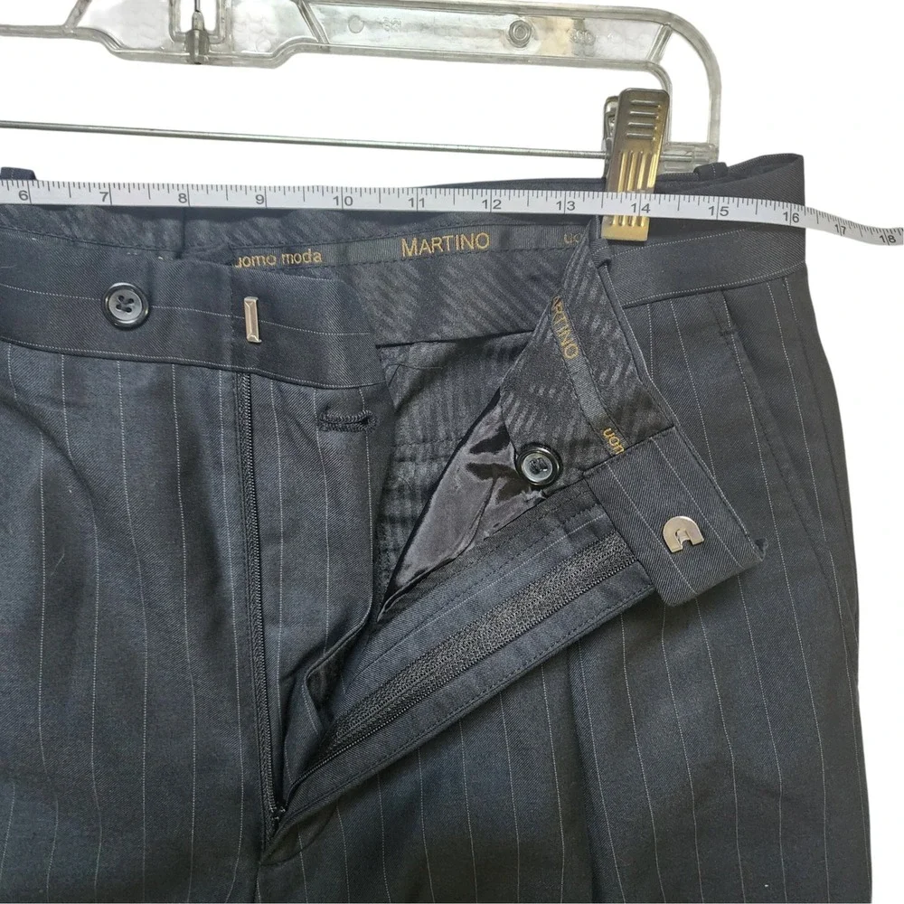 Martino Uomo Moda Black/navy Pinstripe 2 Pc Suit Blazer Pants Men's 34x32